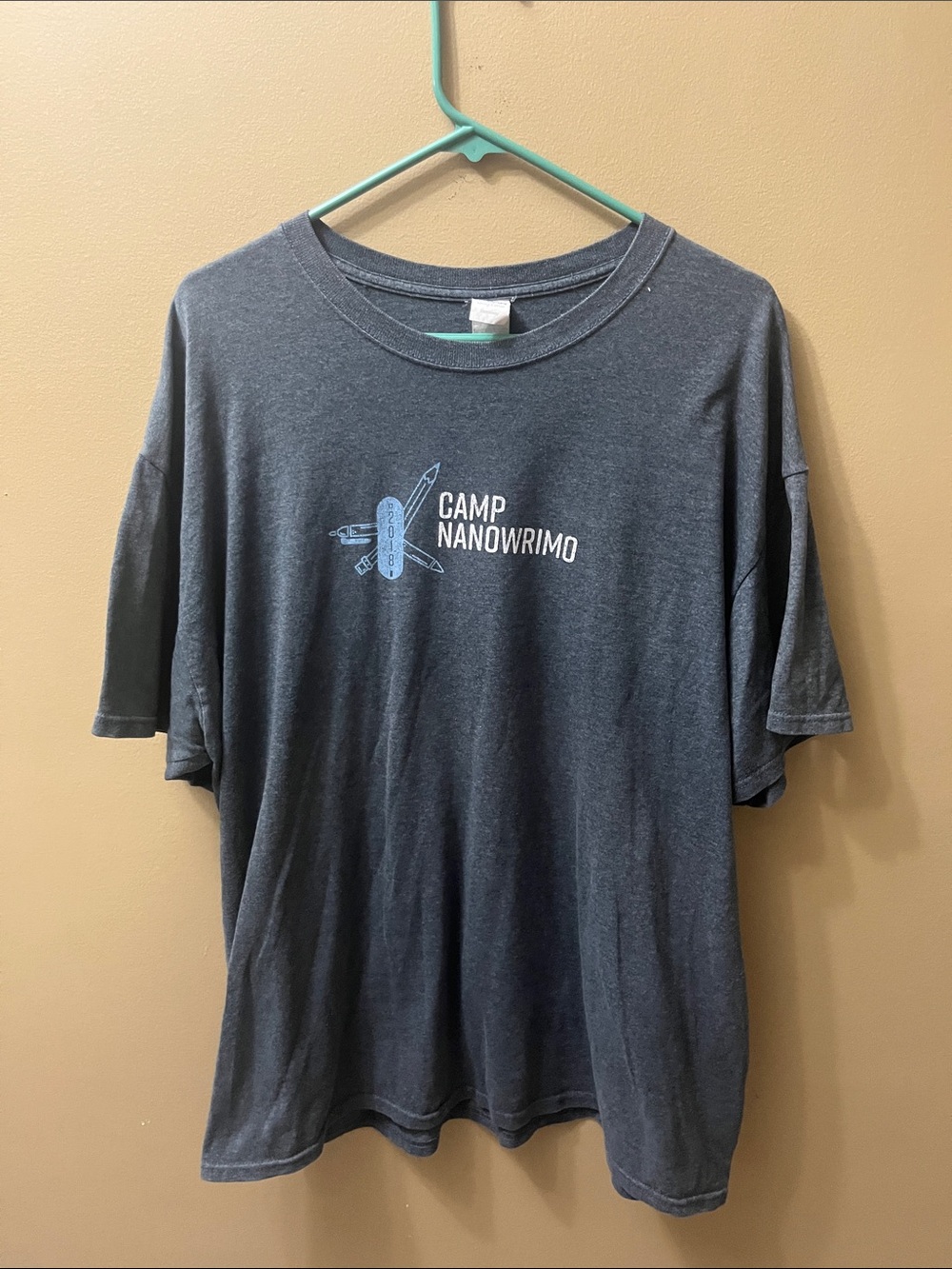 Gildan Dark Gray Camp NaNoWriMo Graphic Short Sleeve Tee